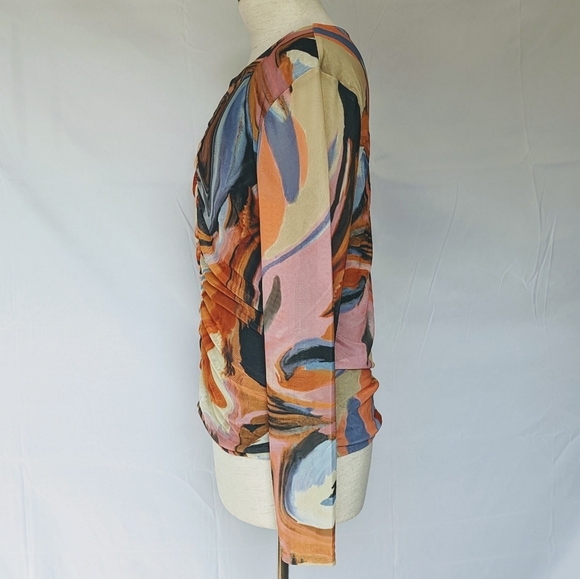 Bailey 44 Vanity Swirl Print Round Neck Mesh Overlay Ruched Center Multi L NWT - Picture 11 of 14